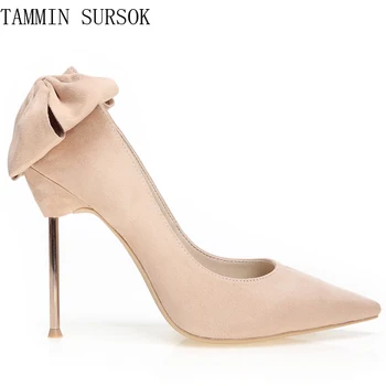 

Hot Sales Women Sweet Bow Tie Metal Thin Heel Pumps Wedding Shoes Sexy Shallow Mouth High Heel Shoes Size 34-43 Free Shipping