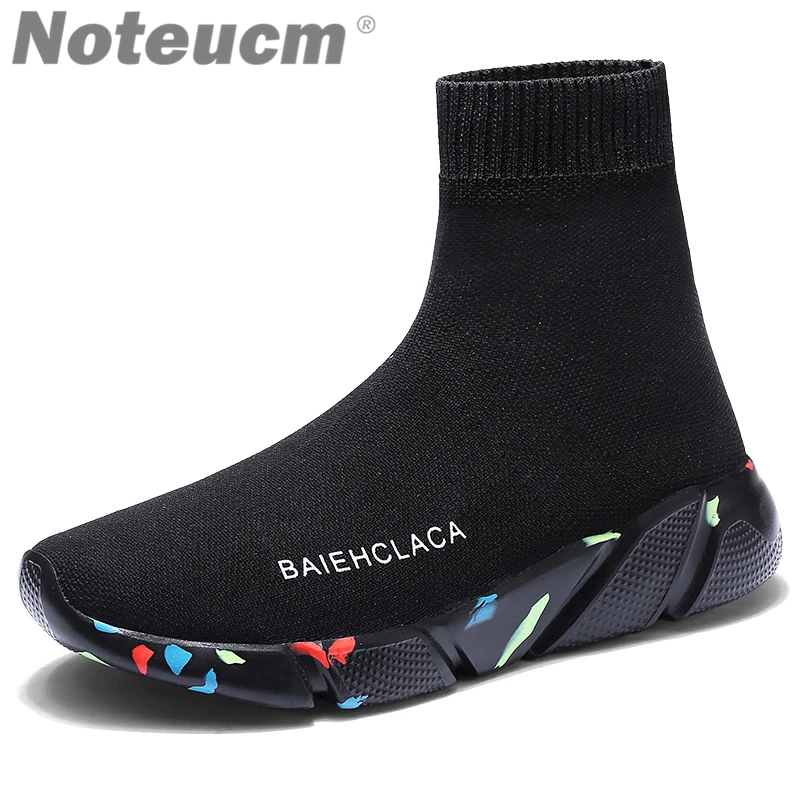 

2018 Brand casual Elastic winter female Stretch speed flyknits high top shoe print knit sock Sneaker women basket femme Trainers
