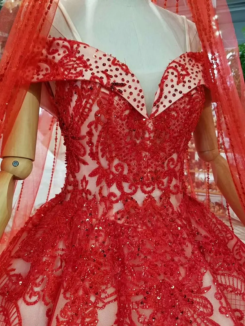 LS244441 красные винтажные невесты праздничное платье с открытыми плечами Милая бальный наряд женщин платья для особых случаев с вуалью