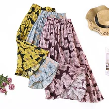 Для женщин юбки цветочный, отпечатанный, винтажный Высокая Талия плиссированная юбка миди юбки женские повседневные элегантный фон для фотосъемки с Демисезонный Женская юбка falda