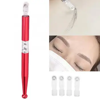 

tattoo needles Tattoo Set Red Eyebrow Tattoo Pen with Crossed Tip + Roller Eyebrow Needles Makeup Tool micro needling pen