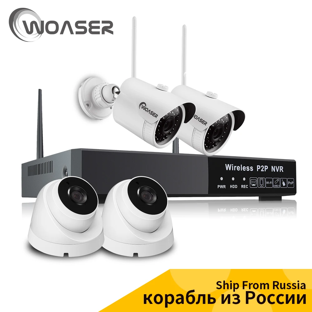 Woaser Беспроводной NVR 720 P IP комплект видеонаблюдения P2P 1.0mp HD Открытый ИК Ночное