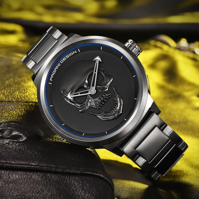  PAGANI 2019 Pirate Skull Style Quartz Men's Watches Brand Military Stainless Steel Men Sports Watch