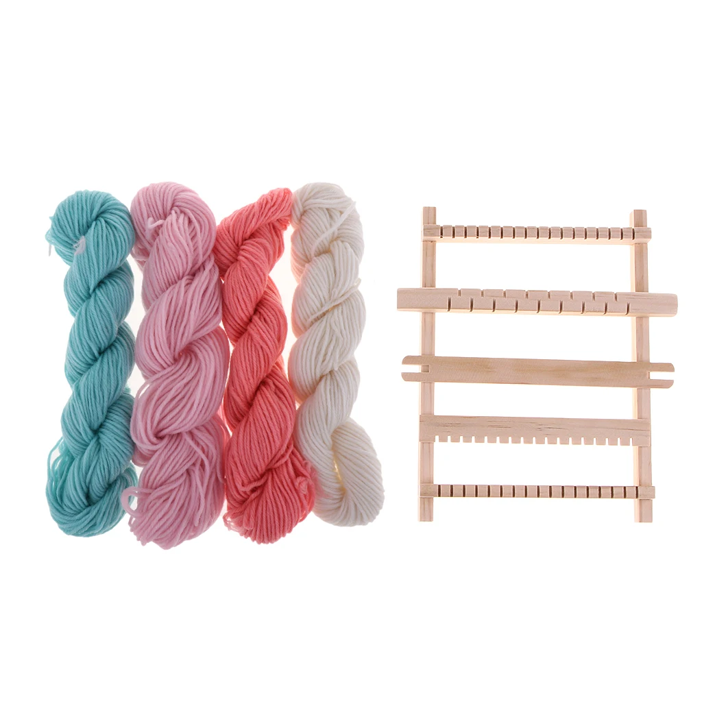 Wooden Traditional Weaving Loom Knitting Tools Handloom Machine Frame with 4  Woolen Yarn for DIY Crafts