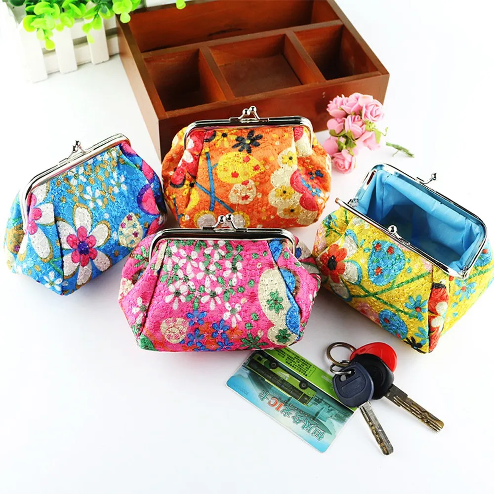 Embroidery Flower Lady Retro Hasp Purse Bag Polyester Clutch Small Coin Wallet Vintage Women ...