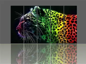 

Personalized Canvas Print Stretched Canvas Art Color The Leopard 20x60cm 30x90cm Gallery Wrapped Artset Of 5 Framed Art F/921 -3