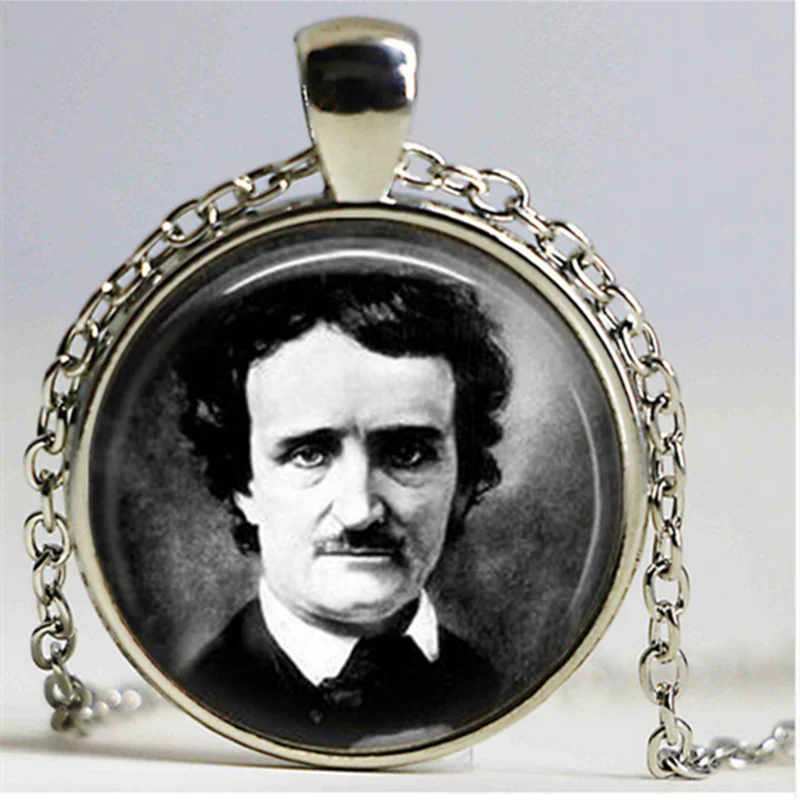 

NEW Edgar Allan Poe necklace Antique Raven Nevermore Black and White Art pendant Vintage portrait jewelry