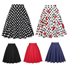Для женщин вишня точка печати Высокая Талия Обёрточная бумага Модные миди юбка женская Свободная Клубная Винтаж вечерние Повседневное плиссированные юбки