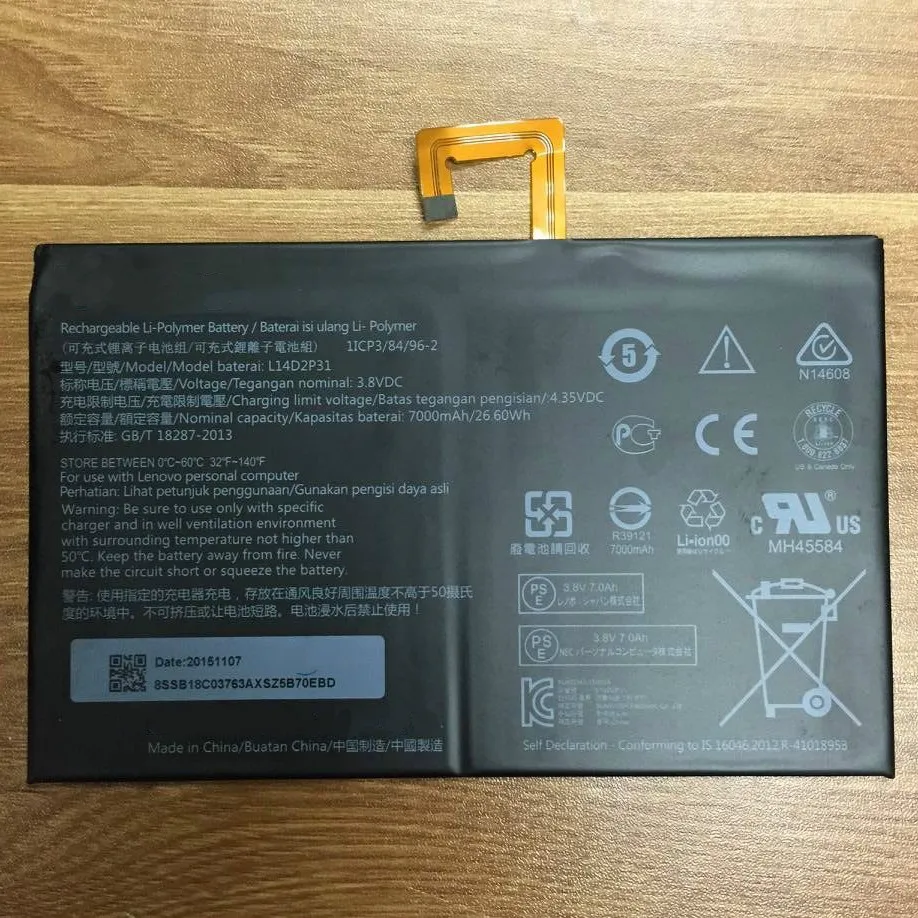 

NEW 3.8V 7000mAh L14D2P31 For Lenovo Tab 2 A7600-F A10-70F Tab2 A10-70 A10-70L Battery