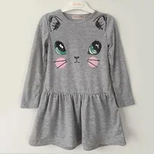 Одежда для маленьких девочек летние детские платья с длинными рукавами и рисунком кота для маленьких девочек, платье принцессы для девочек от 2 до 8 лет
