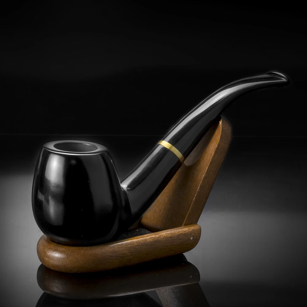 Высококачественная деревянная труба 9 мм курительный фильтр классическая черная изогнутая трубка из черного дерева металлическое кольцо дизайн табачная труба с 10 инструментами