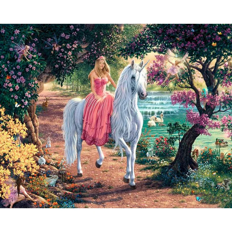 5D DIY Full Square/Round Drill Diamond Painting &quotCartoon Princess &amp white horse&quot Cross stitch Embroidery Mosaic home decor gift | Дом