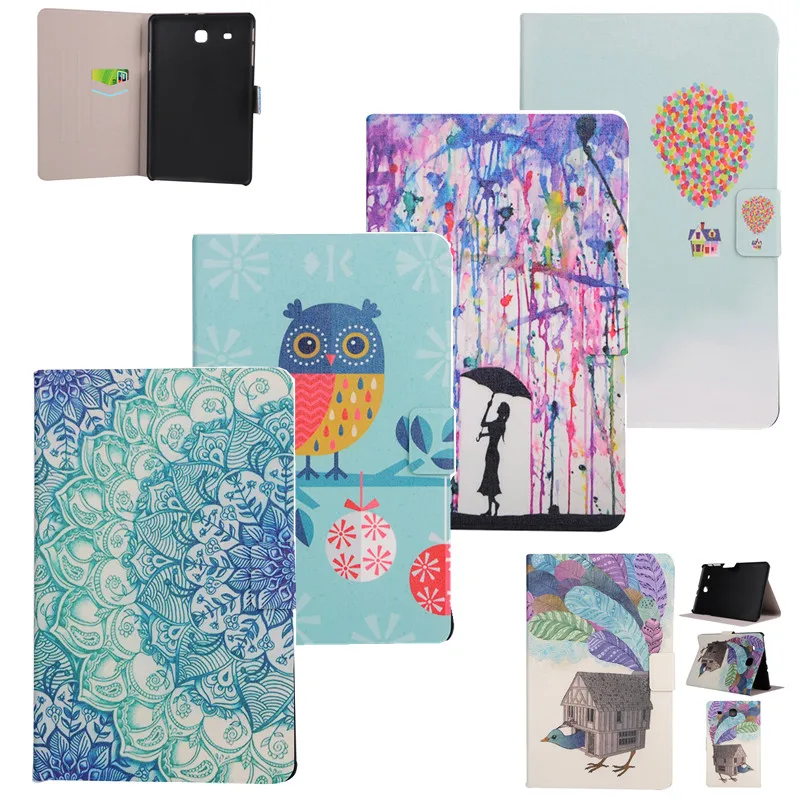 Tablet Case Cover For Samsung galaxy Tab E 9.6 T560 9.6''case Printed Design Flip Stand Wallet Painted flower PU Leather+film