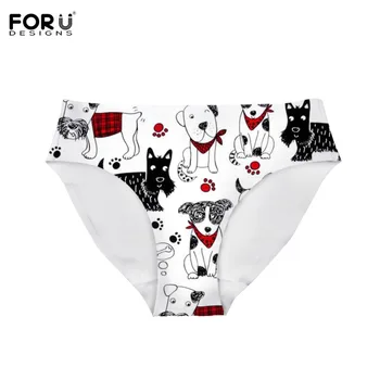 

FORUDESIGNS Timeless Treasures Scribble Dogs Women Sexy Underwear Panties Satin Mid Waist Traceless Breathable Lingerie Female