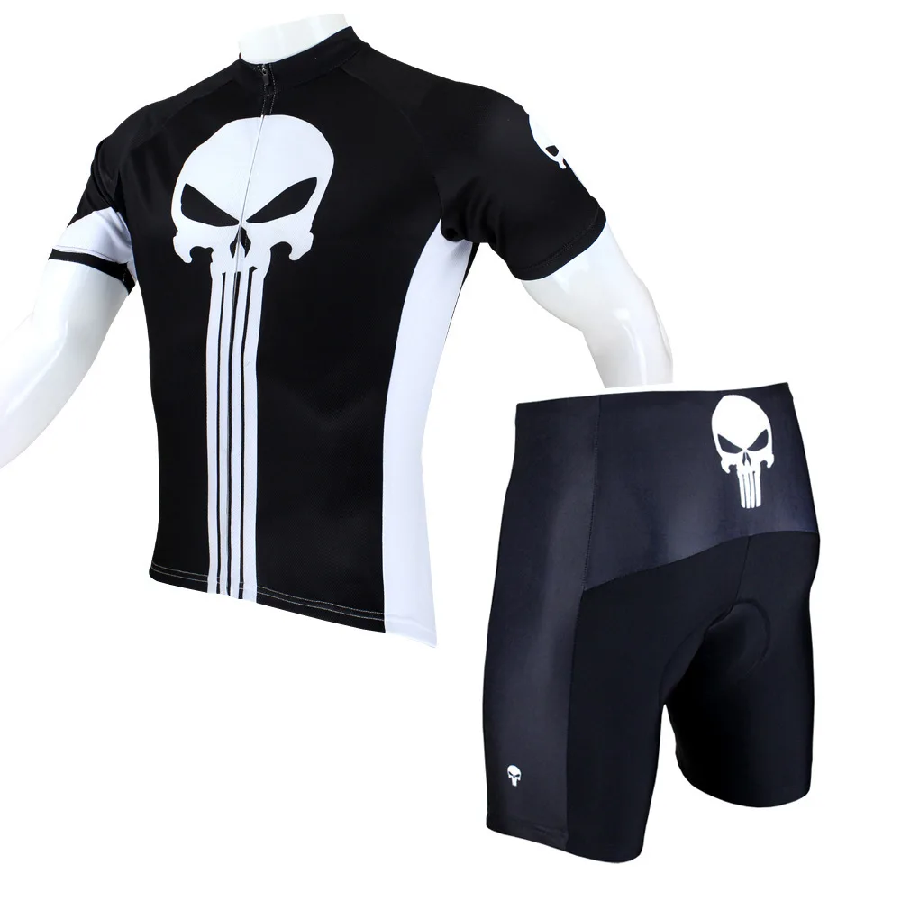 

Personality Ghost Teeth Punisher Short Sleeved Cycling Jersey Polyester Breathable Men's Sports Jersey Spring Summer Bike Jersey