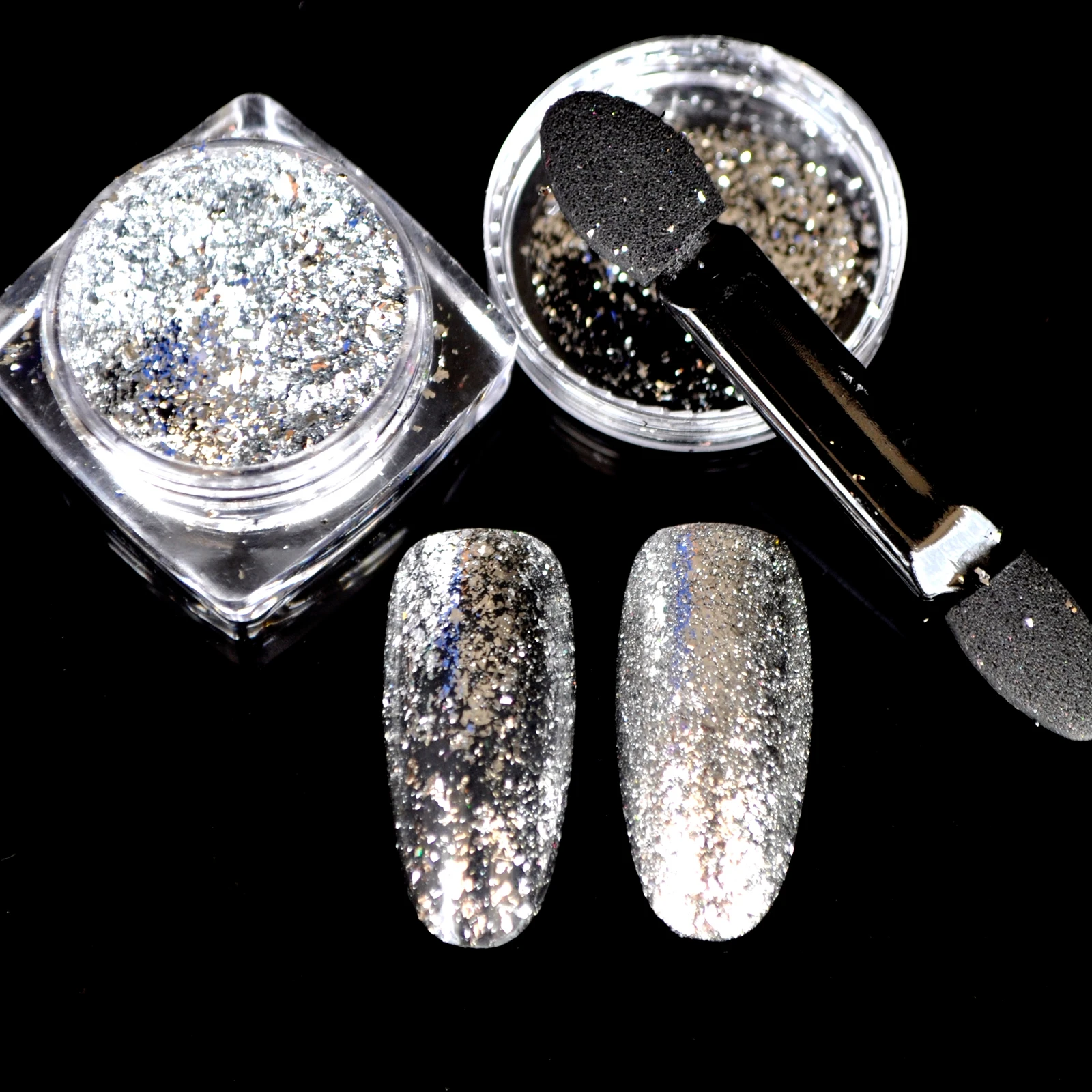 

Shiny Flake Silver Nail Glitter Sheet Thin DIY Decor Mirror Nail Art Decoration Powder 0.2gram Manicure Tool with brush D8057