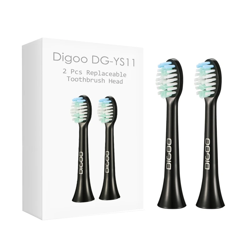 2 шт. для Digoo DG-YS11 5 режимов щетки звуковая электрическая зубная щетка головки черный белый - Цвет: Черный