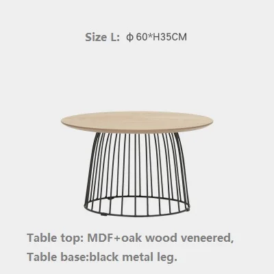 Журнальный столик в скандинавском стиле из кованого железа, круглый стол из твердой древесины, современный минималистичный небольшой столик для дивана, креативный чайный столик - Цвет: Size L    60Dx35H cm