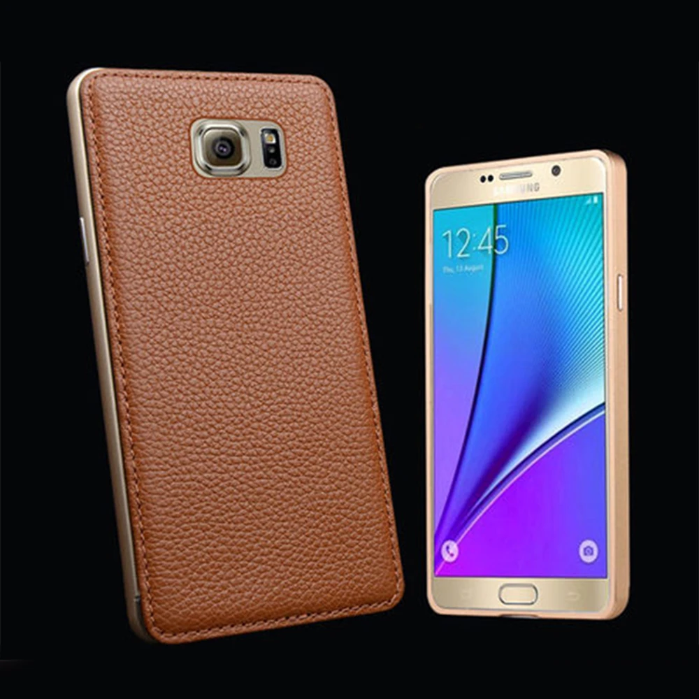 High Quality Genuine Leather Phone Skin Frame for Samsung Galaxy Note 5 Ultrathin Case Metal Edge Ultra Thin Cover Bumper