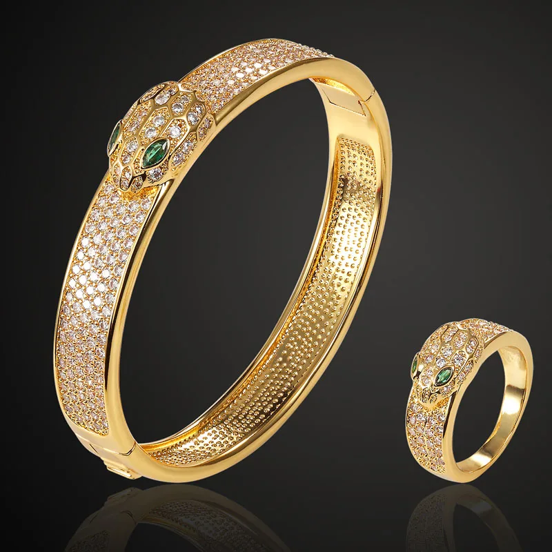 

Zlxgirl copper jewelry brand Clear cubic zircon bangle with ring Bridal jewelry sets women's bridal accessories sets copper ring