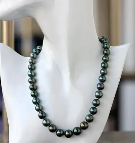 

Excellent gloss AAA 9-10 mm Tahitian peacock green pearl necklace 14 clasp