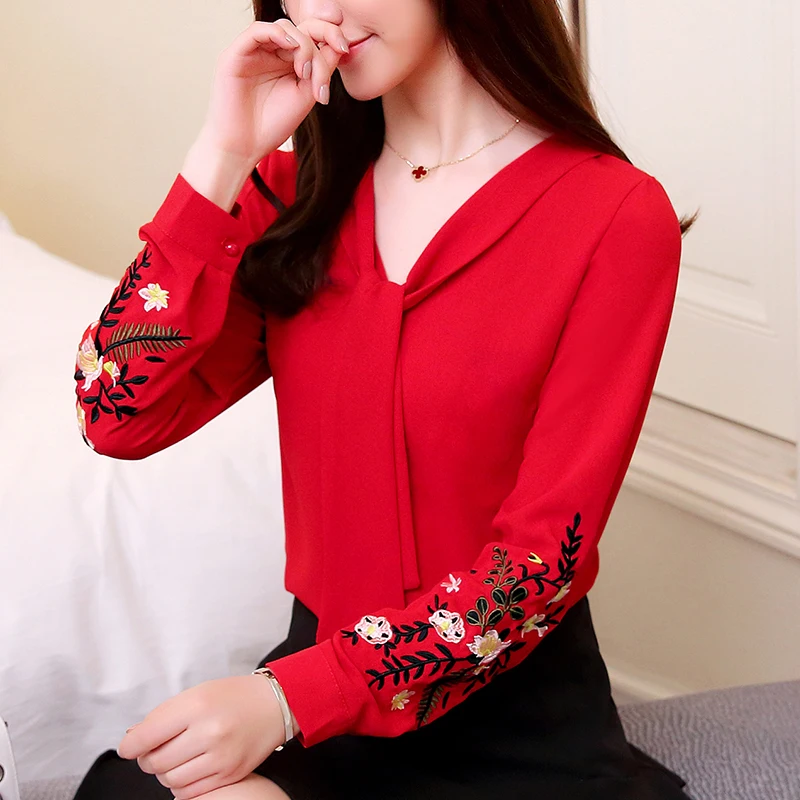 Blusas de mujer moda 2018 de manga larga de gasa blusa de mujer camisa de oficina para Mujer tops blusa roja OL 0547 30 - AliExpress Ropa de mujer