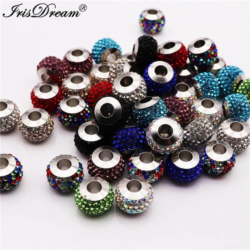

50pcs assorted 18mm Big round loose rhinestone CZ crystal spacer glass beads charms fit for original bracelet bangle DIY jewelry