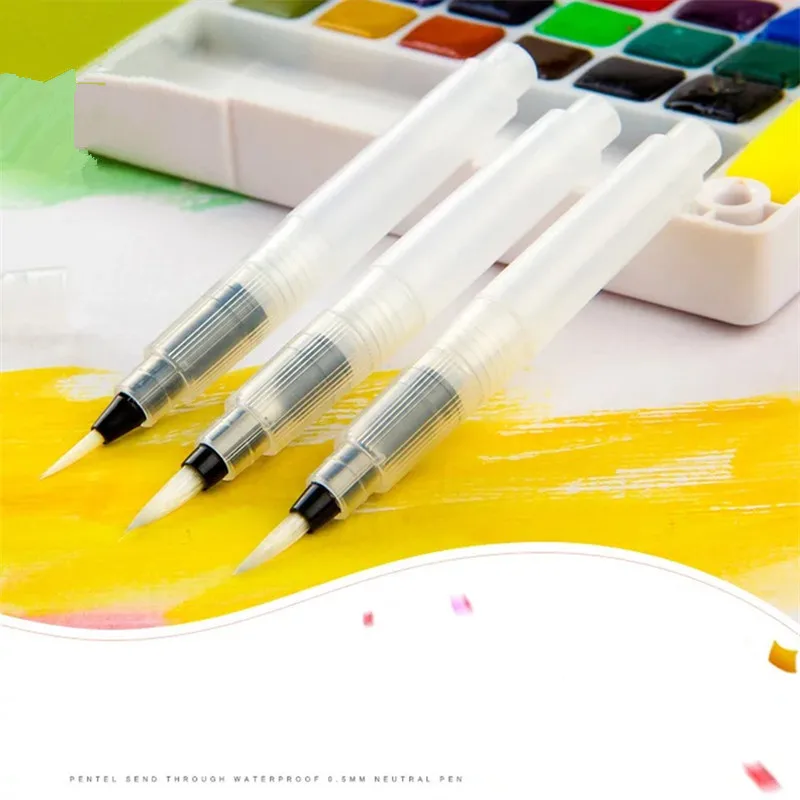 

TOUCHNEW 3Pcs/Set water color Round Soft BRush Pen Set Size Middle ART long Water Brush pen flat nib Watercolor Art marker