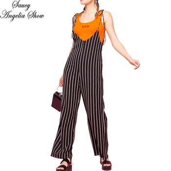 

SAUCY ANGELIA Rompers Womens Jumpsuit Sexy Lace Up Strap Bodysuits Loose Wide Legs Party Overalls Femme Hollow Out Playsuits XXL