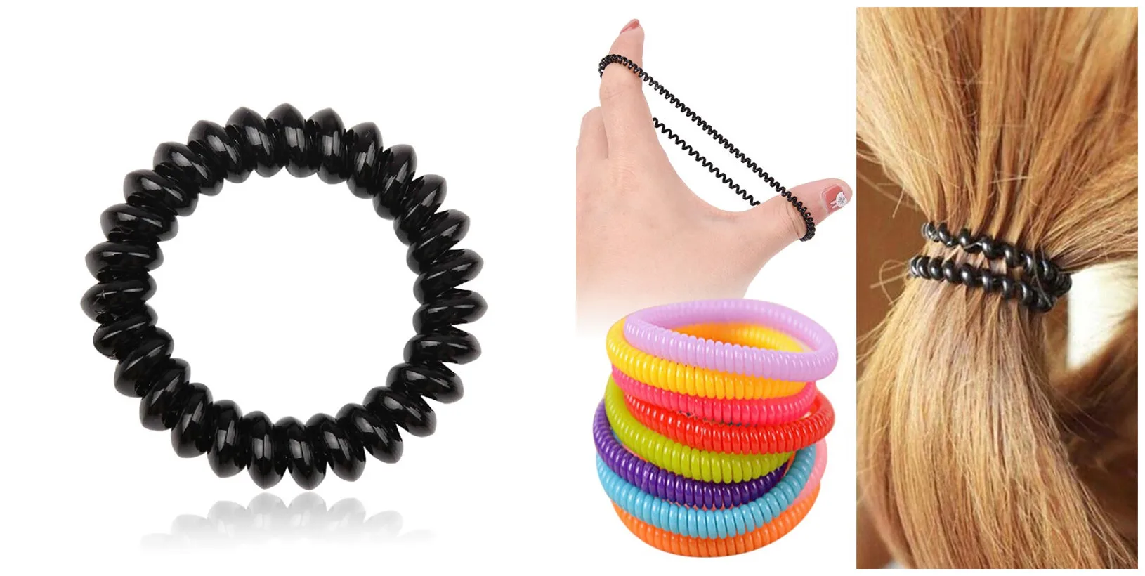 

Hot Sale Elastic Telephone Wire Hair Bands For Hair Ties No Crease Colorful Black Hair Rope Plastic Spring Gum Hair Accessories