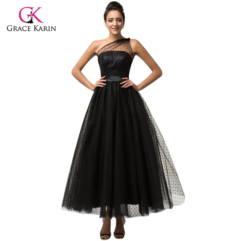 Buy One Shoulder Women cheap Long black Evening dress