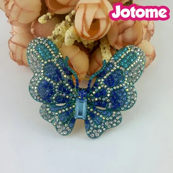 

Custom newest gold tone multi color rhinestone butterfly brooch pins, elegant blue butterfly jewelry decoration