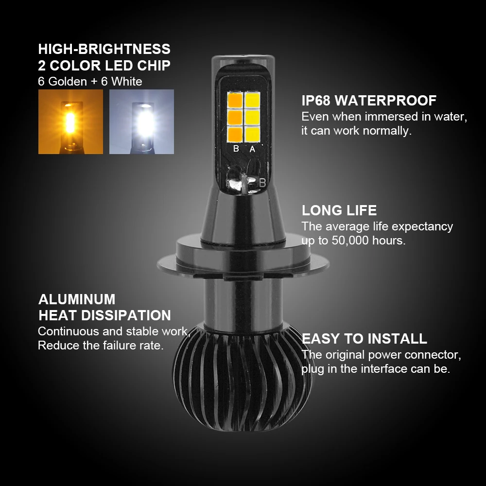 ANBLUB 2 шт. светодиодный автомобильный фонарь H1 H4 H7 H11 40 Вт двухцветная Автомобильная противотуманная фара 12 В Белый Желтый автомобильный противотуманный фонарь DRL фары