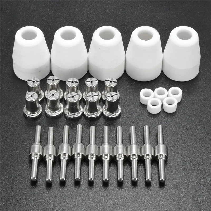 

30 Pcs LG-40 PT-31 Plasma Cutter Cutting Torch Consumables Accessories Extended Nickel-plated Tips Nozzle Electrodes Shield Cup
