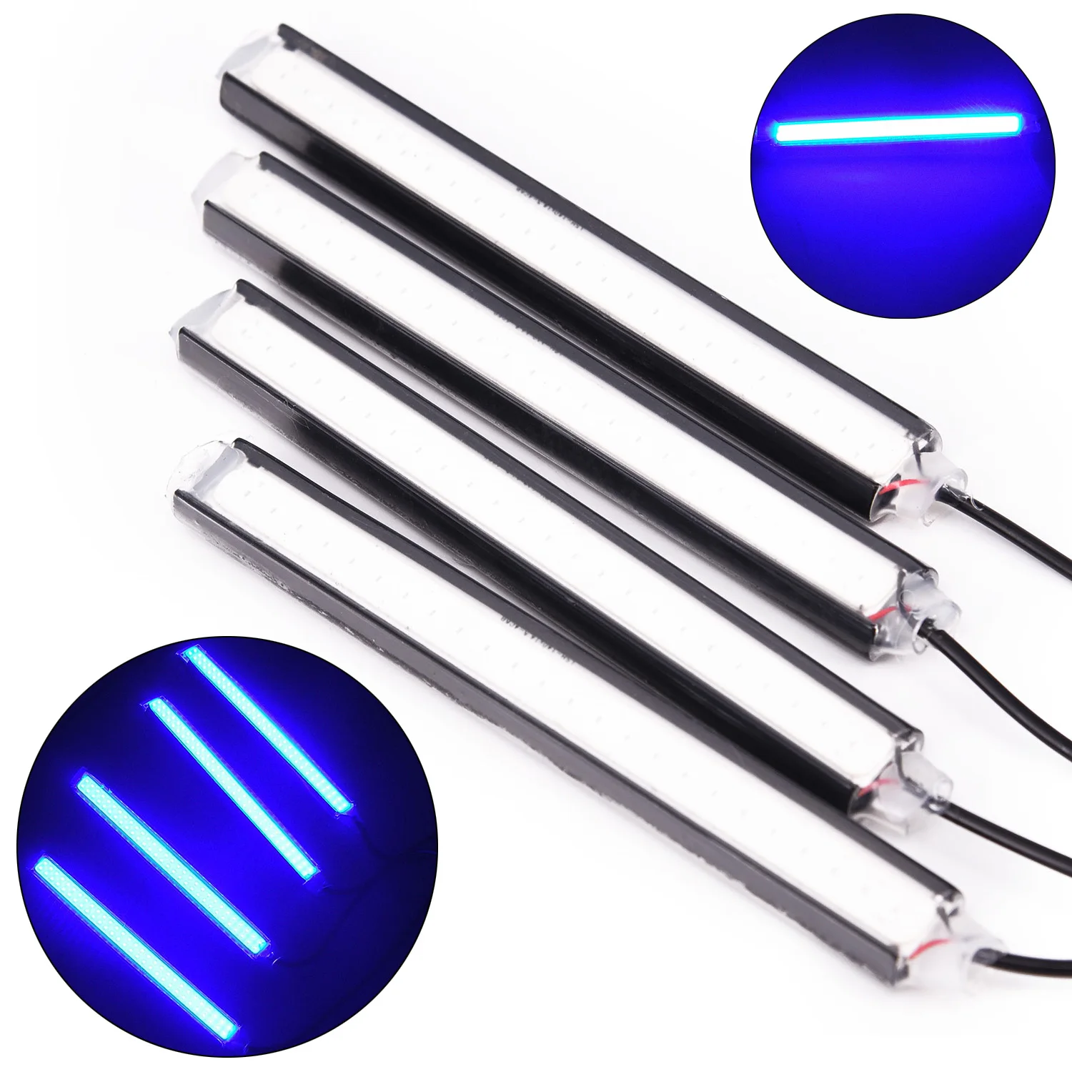 

4 In 1 Blue Bright Car Interior Footwell Decor Cob Led Light Bar Lamp Dc 12v New