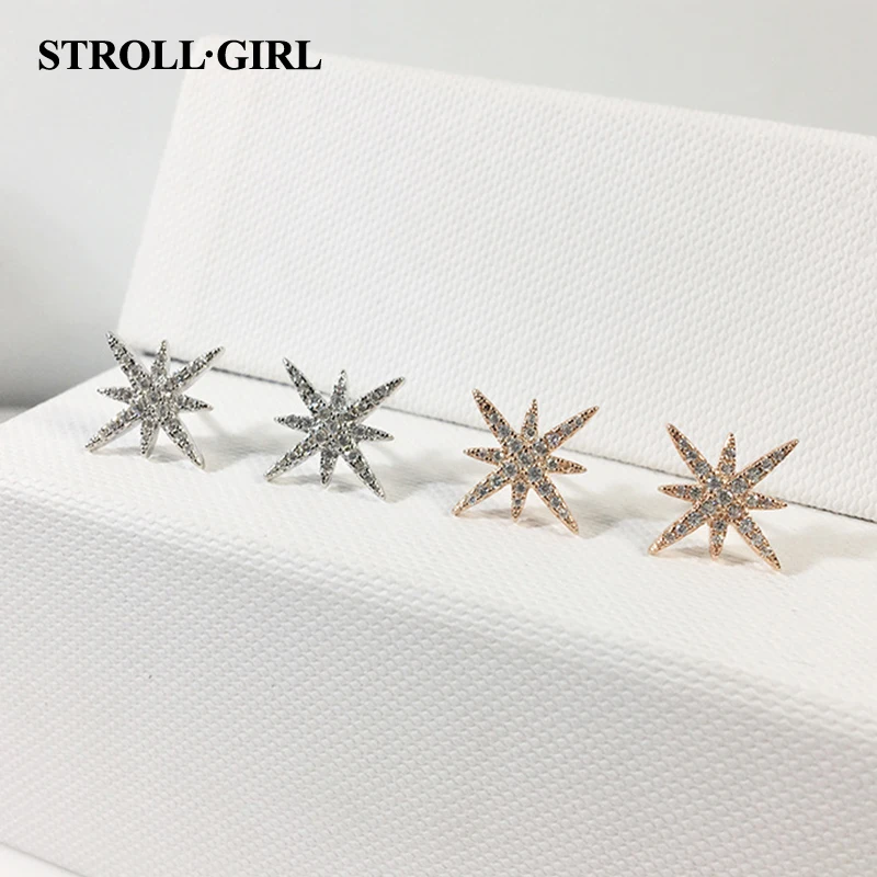 

StrollGirl 2019 New Arrivals 925 sterling silver sparkling star stud with clear CZ earrings Valentine's Day Gift For Women