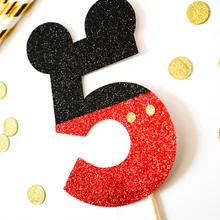 10 шт. пять лет блестки на заказ возраст Микки Маус возраст блеск торт Топпер для мальчика день рождения на заказ номер торт вечерние принадлежности