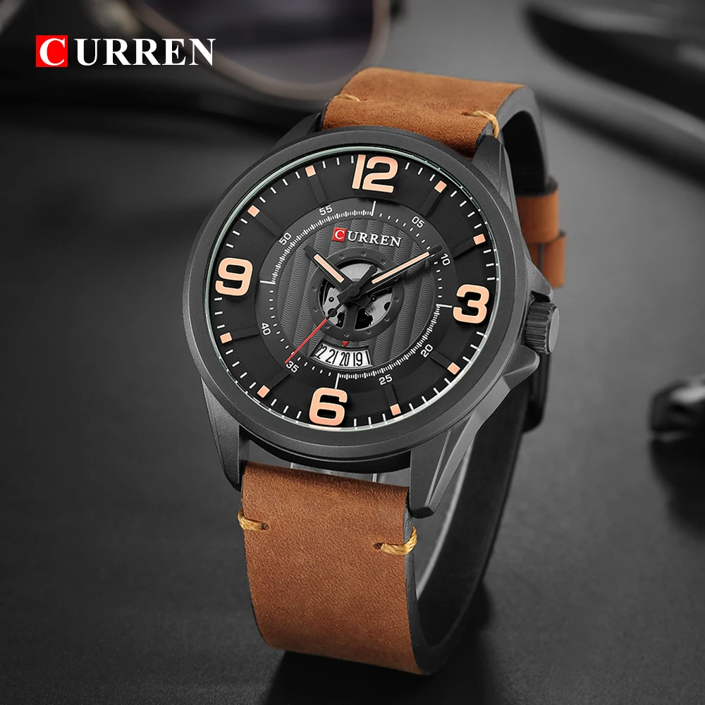 

CURREN Mens Watches Top Brand Leather Wristwatch Analog Military Quartz Man Waterproof Male Clock Black/Blue Relogio Masculino