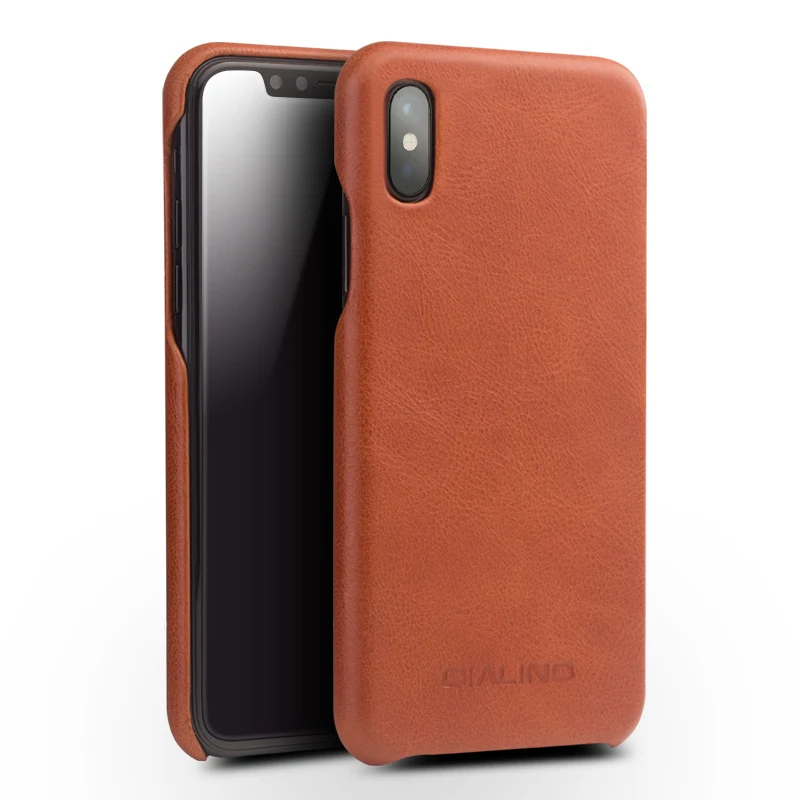 QIALINO, ультра тонкий высококачественный чехол для iphone X, дизайн, флип, Модный Роскошный чехол для телефона, для iphone X, Настоящая Натуральная Кожа - Цвет: Brown