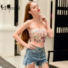 Women Sequins Tank Sexy Strapless Crop Top Club Bling Glitter Metal Summer Vest Tee Party Wear eDressU MS-A124 twist hem glitter crop tee