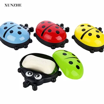

XUNZHE Sell Hot Hot Ladybug with Cover Soap Dish Box Case Wash against Dust Shower Home Accessories Bathroom Set Soap Dish