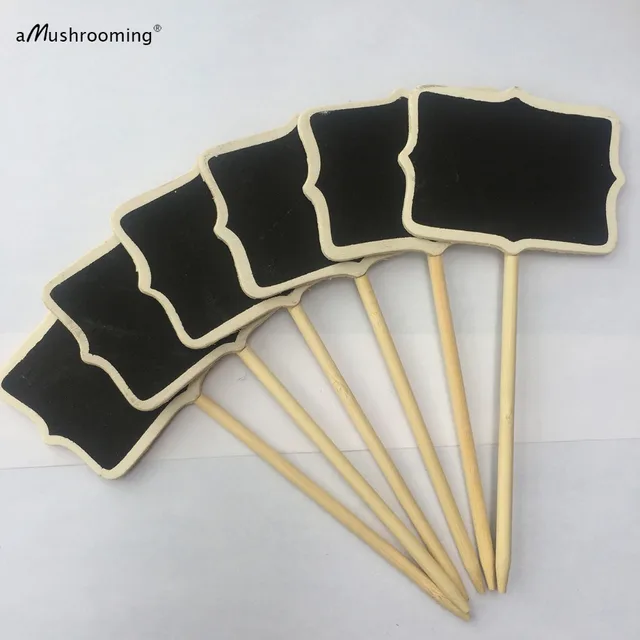 6 x Mini Chalkboard Cake Toppers Wooden Blackboard Chalkboard Cupcake Signs Rustic Wedding Decoration