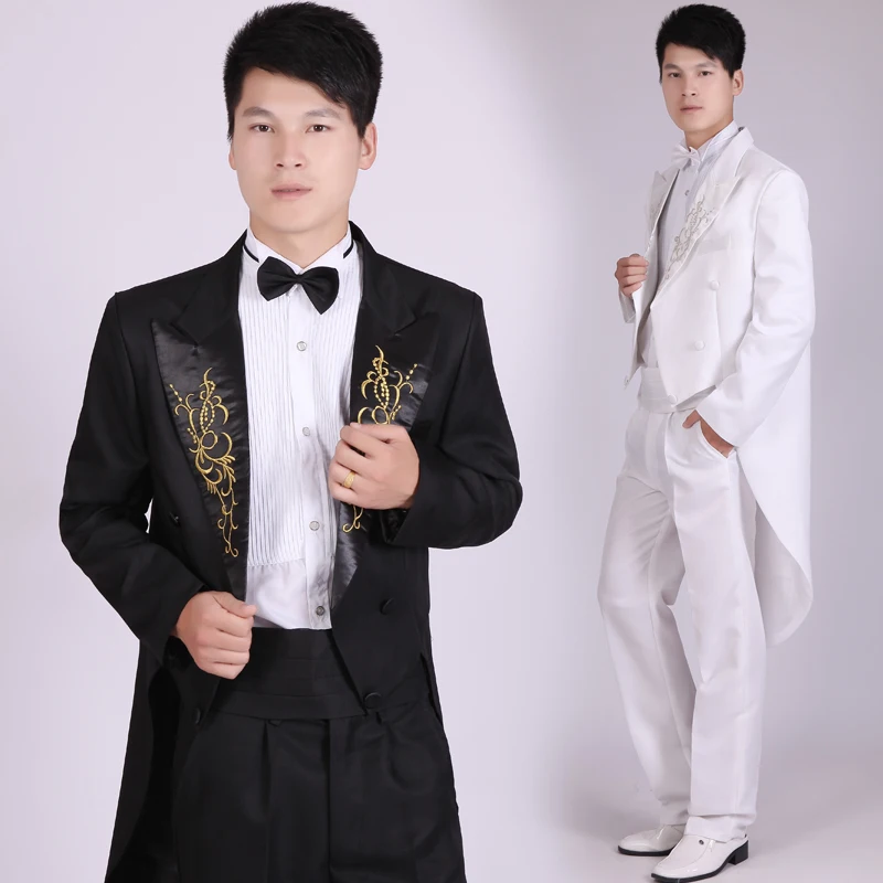 3707 17 De Réductionnouveau 2020 Mode Hommes Costumes Tailcoat Smoking Bal Marié Mariage Blanc Noir Mince Long Costume Chanteur Robe De Mariée