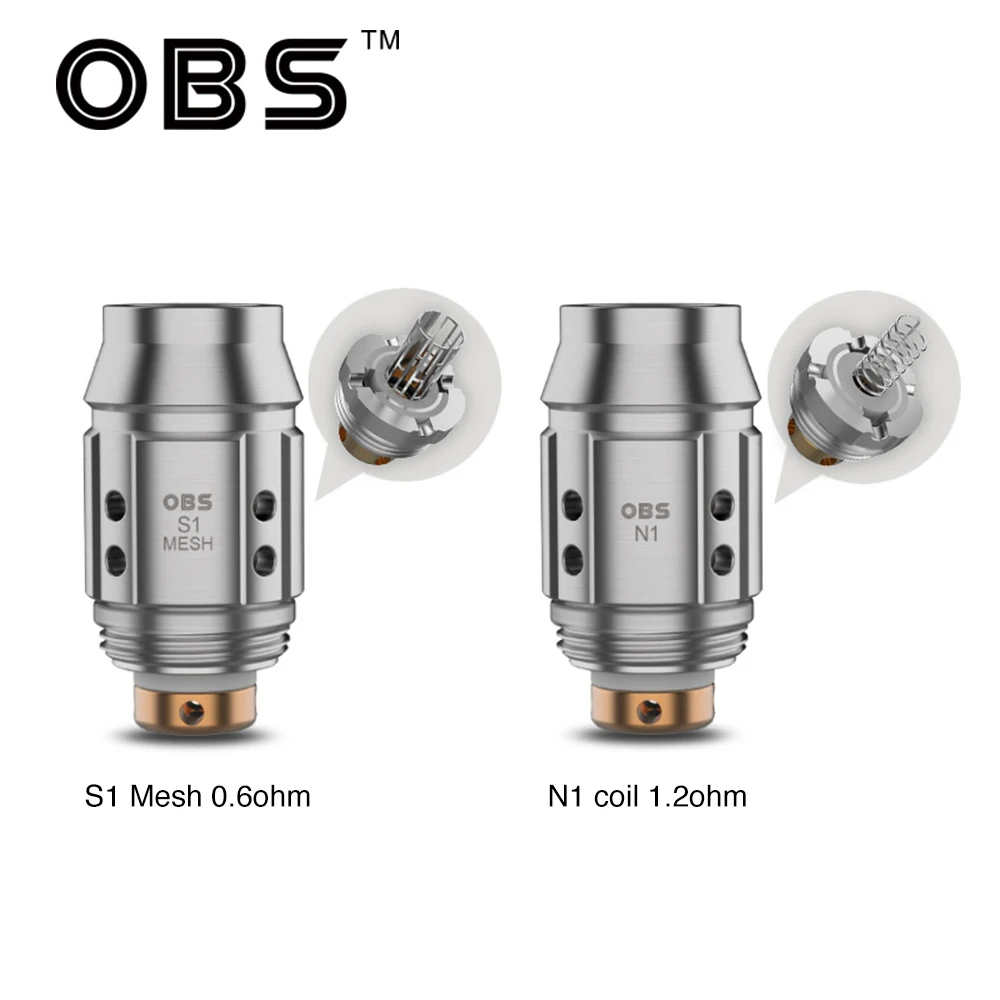 

5pcs Original Original OBS Cube Mini Replacement Coil S1 Mesh 0.6ohm N1 Coil 1.2ohm Head Fit E-Cig OBS Cube Mini Tank Vaporizer