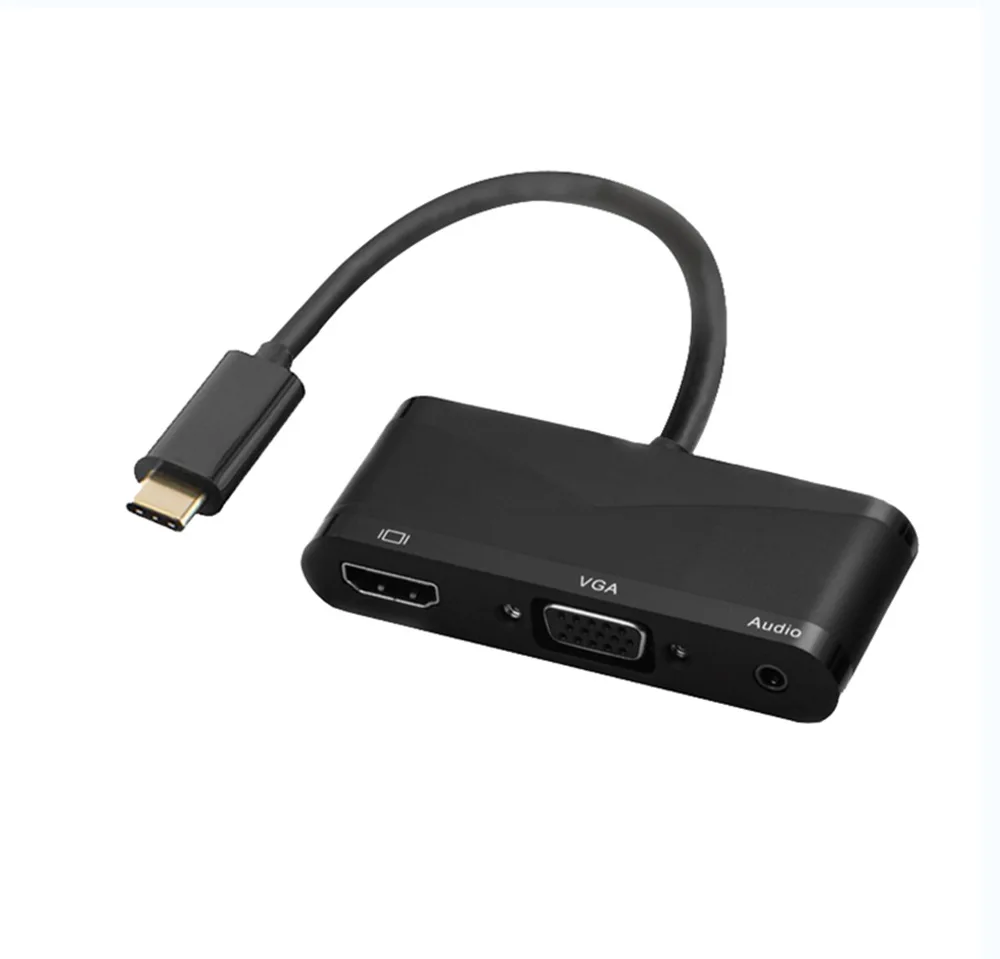 Qkens 3in1 USB C Тип C к HDMI + VGA 3,5 мм аудио адаптер 3,1 USB-C конвертер кабель для Macbook Google портативных ПК