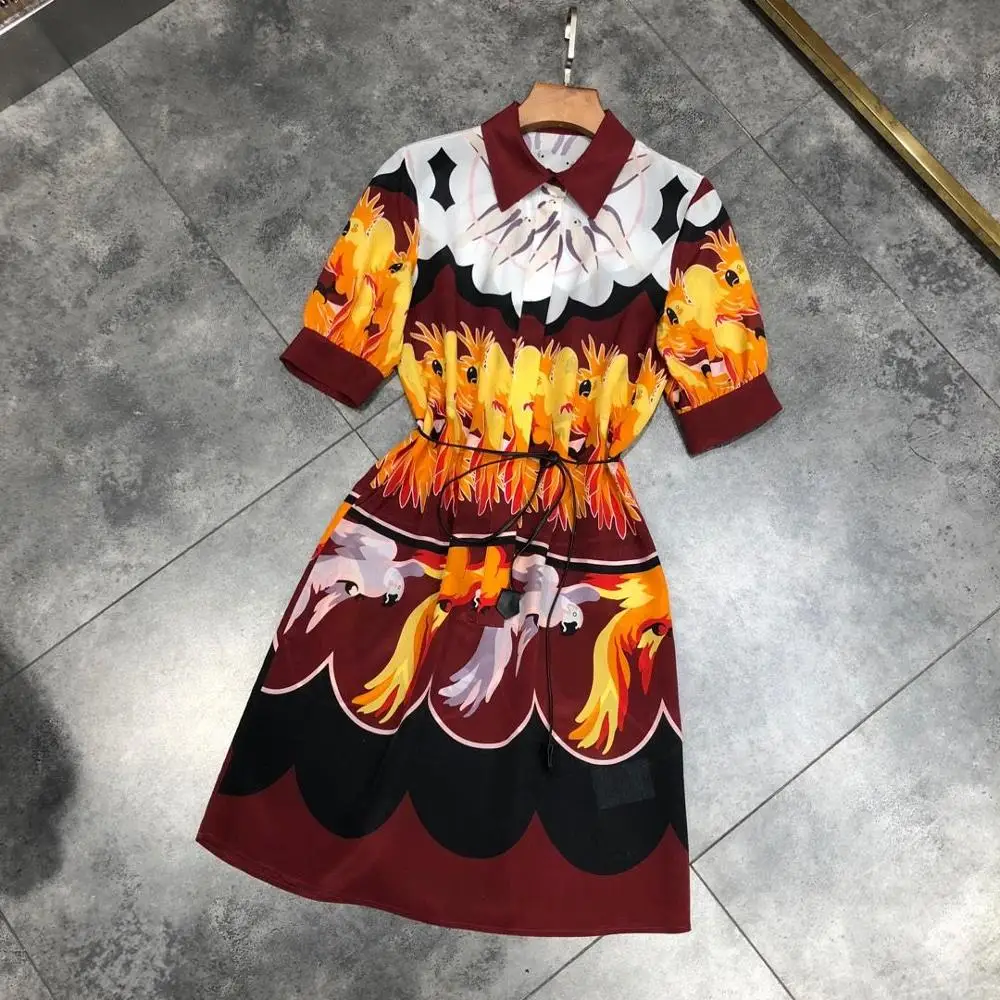 

2019 summer new women's fashion silk positioning print dress 0629