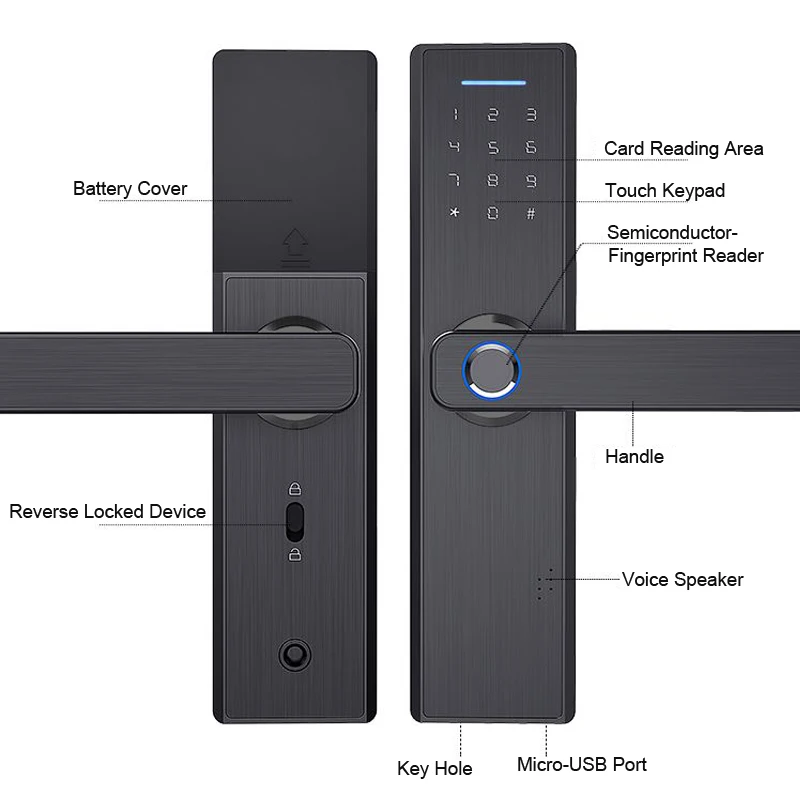 Wifi Tuya APP Electronic Door Lock Biometric Fingerprint 13.56mhz IC Card Password Mobile Phone Unlock Remotely Smart Home