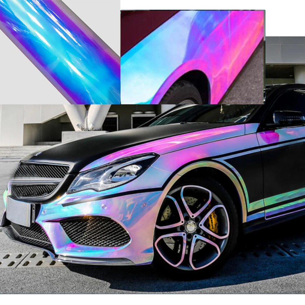 白ホログラフィックレインボーレーザークロームビニール車のラップフィルムの気泡を無料ステッカー Diy インテリア抗傷サイズ 1 38x15 M Car Stickers Aliexpress