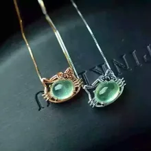 Натуральный пренит камень кулон 925 серебро натуральный драгоценный камень кулон ожерелье модный прекрасный кот женщин Девушка ювелирные изделия