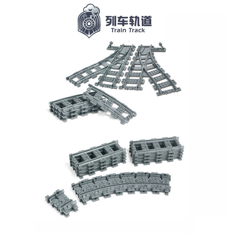 City Trains Train Flexible Track Rail Crossing Straight Curved Rails Building Blocks Set Bricks Model Kids